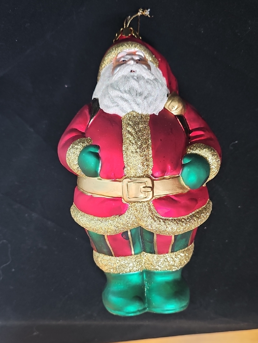 Mayview Collextion Classic Red & Green Santa Ornament with Gold Accents